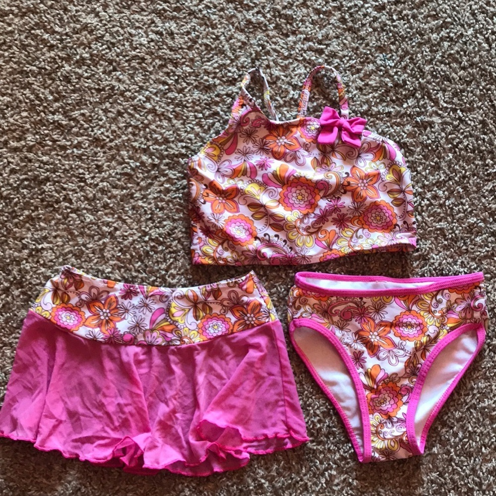 Circo 3 Piece Pink Orange Floral Swimming Suit